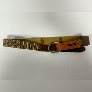 Lucky Brand Leather Belt Buckle Western Boho Festival Y2k Floral Patchwork 32”